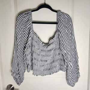 American Eagle Outfitters Blue and White Striped Blouse Size XXL